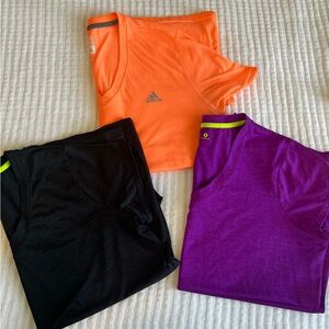 Adidas Orange, Black, and Purple T-Shirts